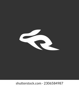 Diseño de logotipo de conejo en forma de R, Conejo está funcionando a alta velocidad