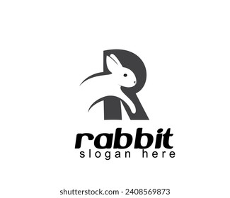 rabbit logo design template 
white rabbit jumping with initial r