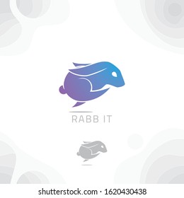 Rabbit logo design vector with gradient on flat style. Brand technology symbol for app, browser, t-shirt, billboard, identity and creative start-up.