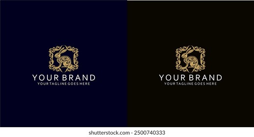 A rabbit logo with dynamic ornaments that give an elegant, firm and strong impression