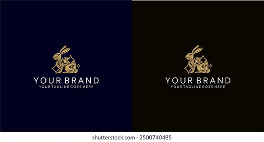Un logo de conejo con adornos dinámicos que dan una impresión elegante, firme y fuerte