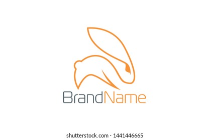 Rabbit logo formed with simple line in orange color