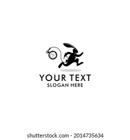 rabbit logo holding watch creative vector design
