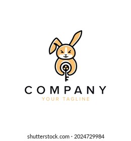 Rabbit logo. rabbit key logo. continuous line, one line, vector, design, icon.