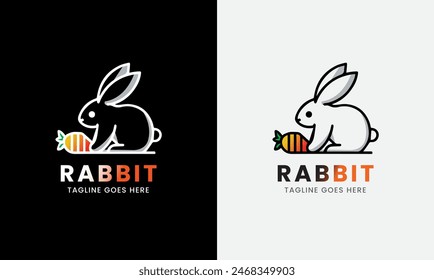 Rabbit Logo, Rabbit with leaf carrot, Animal Logo Vector, rabbit head, minimalist modern concept