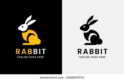 Rabbit Logo, Rabbit with leaf carrot, Animal Logo Vector, rabbit head, minimalist modern concept