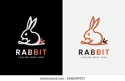 Rabbit Logo, Rabbit with leaf carrot, Animal Logo Vector, rabbit head, minimalist modern concept