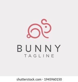 Rabbit Logo Line Art Icon Design Template. Cute bunny symbol farm animals. Pet animal concept. Unique Animal Logo Monoline