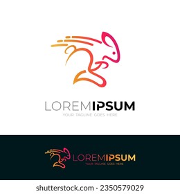 Rabbit logo with line design, Running icon