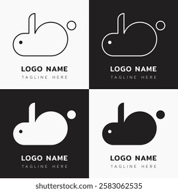 Rabbit logo, Minimal continued line animal logo for branding and company or business branding. Modern cute rabbit silhouette logo for pet shop, cafe, veterinary hospital, clinic and farm