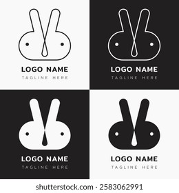 Rabbit logo, Minimal continued line bunny logo for branding and company or business branding. Modern cute rabbit silhouette logo for pet shop, cafe, veterinary hospital, clinic and farm