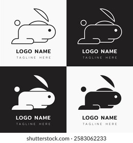 Rabbit logo, modern and minimal continued line animal logo for branding and company or business branding. Cute rabbit silhouette logo for pet shop, cafe, veterinary hospital, clinic and farm