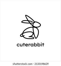 a rabbit logo with one line vector style on a white background
