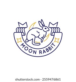 Rabbit logo with Rabbit and ribbon banner icon. Rabbit logo in trendy line style. Rabbit label, emblem isolated on white background. Vector illustration