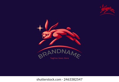 Rabbit Logo. Running Rabbit with red color with star logo desgin inspiration, vector illustration
