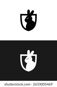 Logotipo del conejo en un escudo. Logotipo para el deporte, la tecnología o la seguridad empresarial.