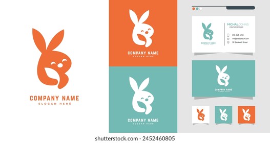 Rabbit Logo Template Bundle With Business Card And Icon vector