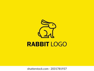 Rabbit logo template isolated on yellow background