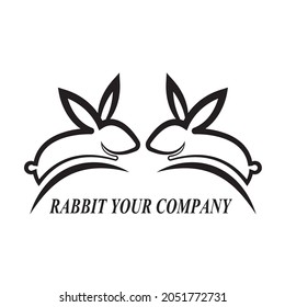Diseño de ilustraciones de iconos de vectores con logotipo de conejo
