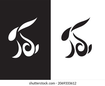 rabbit logo vector illustration black and white
