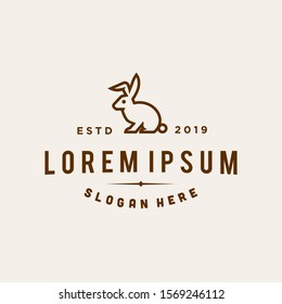 rabbit logo vector line outline icon in trendy hipster vintage classic style illustration