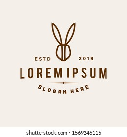 rabbit logo vector line outline icon in trendy hipster vintage classic style illustration