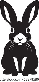 Rabbit with long ears, Basic simple Minimalist vector graphic, isolated on white background, black and white