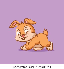 The rabbit with the long fur is playing and running to catch something of illustration