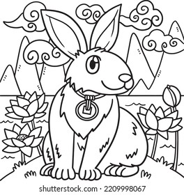 Rabbit in Lotus Garden Year Of The Rabbit Coloring