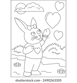 rabbit love and affection theme coloring book page for kids or grown adults coloring book mindful relaxation activity