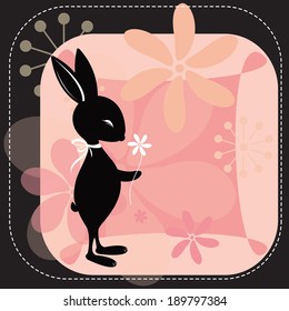 Rabbit with love and flower background 