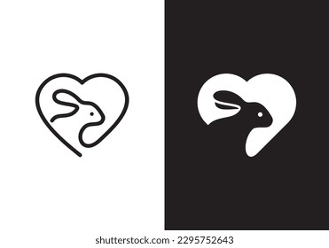 rabbit and love logo design, animal line simple minimalist symbol vector.