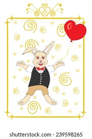 Rabbit in love. Valentine postcard