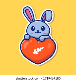 Rabbit Love Vector Icon Illustration. Animal And Big Heart Icon Concept Isolated Premium Vector. Flat Cartoon Style 