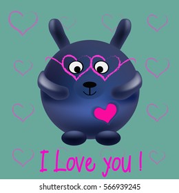Rabbit in love, I love you sign, Valentine's Day cards. Sweet and lovely illustrations, postcards, Funny rabbit with a heart and the words Love You vector illustration can be used as a print or card