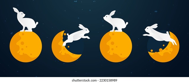 Rabbit lunar year on the moon. Cute bunny chuseok and gong xi fa cai happy new year element