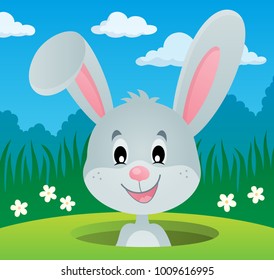 Rabbit lurking from hole image 2 - eps10 vector illustration.