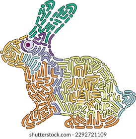 Conejo hecho con la técnica del mosaico moderno. Imagen vectorial aislada en un fondo blanco.