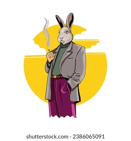 Ilustración vectorial de arte mafia de conejos