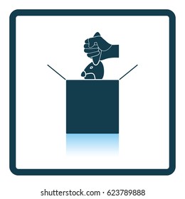 Rabbit in magic box icon. Shadow reflection design. Vector illustration.