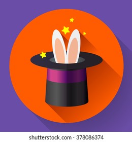 Rabbit in a magic hat. Flat design style icon.