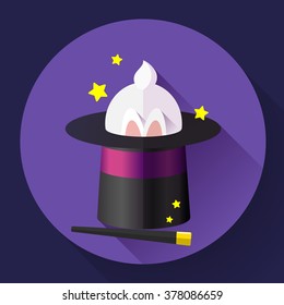 Rabbit in a magic hat. Flat design style icon.