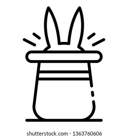 Rabbit in magic hat icon. Outline rabbit in magic hat vector icon for web design isolated on white background