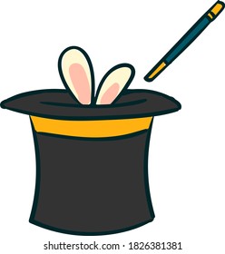 rabbit in a magic hat, illustration, vector on white background
