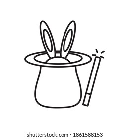 rabbit in a magic hat over white background, line style, vector illustration