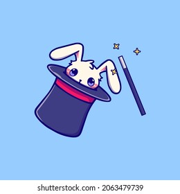 rabbit in magic show cartoon vector icon illustration