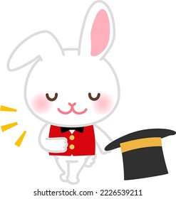 Rabbit magician bowing with top hat