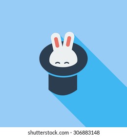 Rabbit in magician hat icon. Flat vector related icon with long shadow for web and mobile applications. It can be used as - logo, pictogram, icon, infographic element. Vector Illustration.