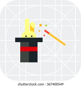 Rabbit in magician hat and magic wand