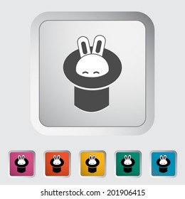 Rabbit in magician hat. Single flat icon on the button. Vector illustration.